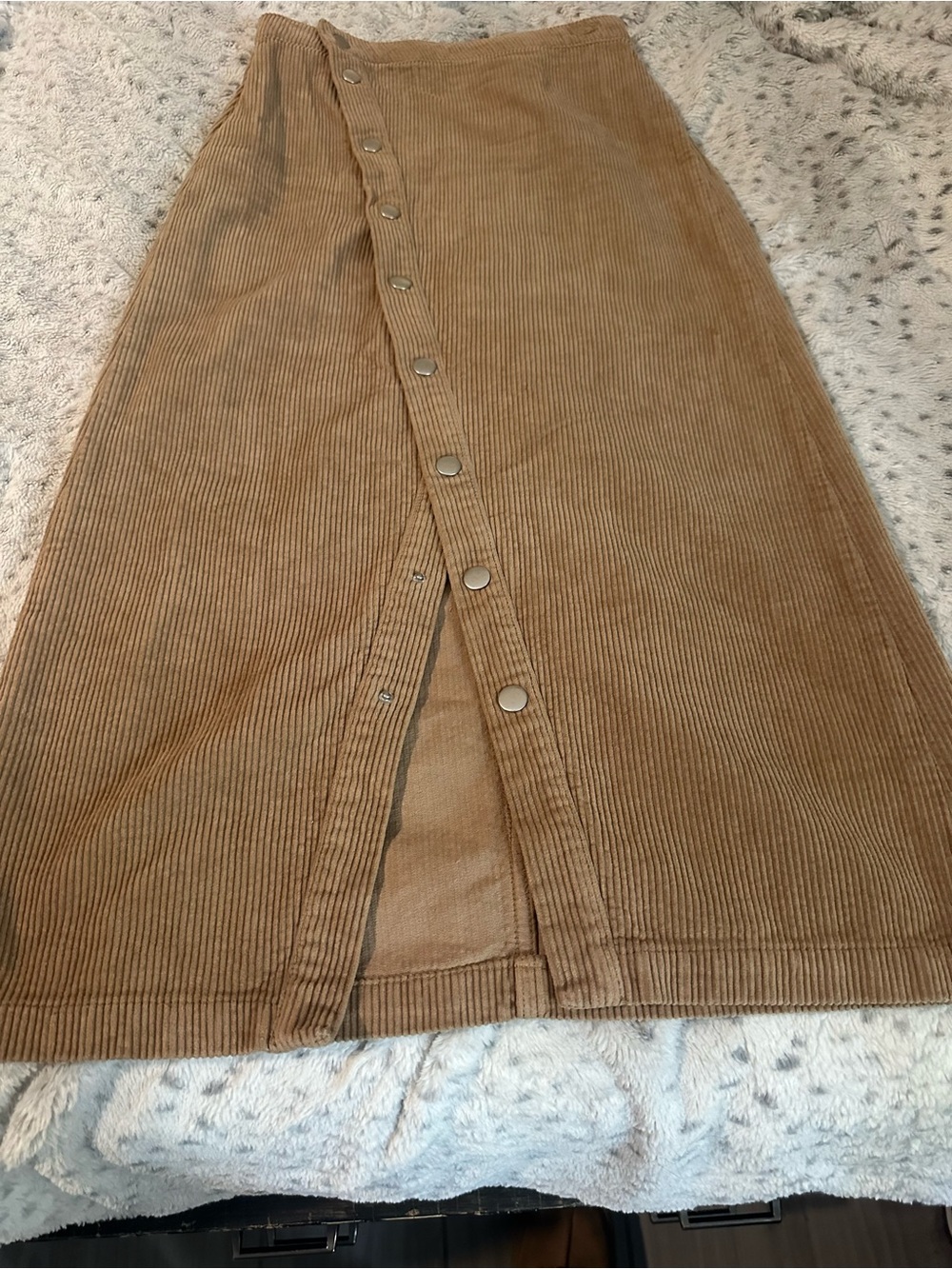 Mango Button-Front Corduroy Midi Skirt - Tan